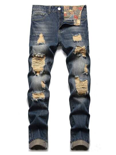 Men's Washed Straight-Leg Jeans, Suitable For Outdoor Activities, Casual Straight-Leg Jeans