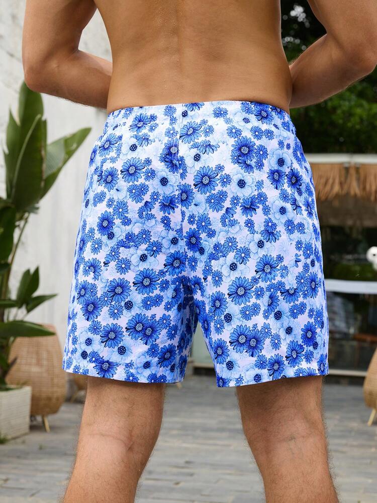 Men's Floral Print Vacation Style Beach Shorts