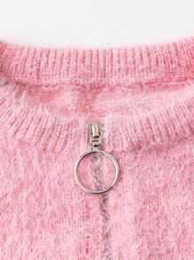 EMERY ROSE 女士仿珍珠串珠半拉链针织套头衫，秋冬款 - 粉色 - 查看 5