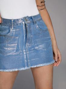 Forever 21 時尚重金屬女性牛仔迷你裙 - 藍色 - 查看 7