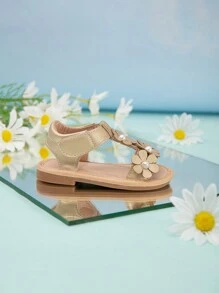 Infant/Toddler Gold Flower Decorated Cute Bund Beach Sandals - Gold - View 5