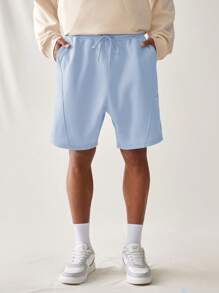 Manfinity VCAY 男款束口腰帶休閒寬松針織短褲，附帶口袋 - 藍色 - 查看 1