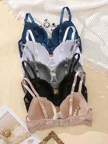 Snug Zone Conjunto de 5 piezas de sostén con push-up romántico y encantador, de tipo ajustable, ropa interior para uso diario - Multicolor - Ver 2