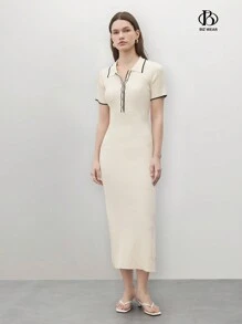 BizChic Vestido casual de mujer con media solapa, conjunto de ropa de mujer para otoño