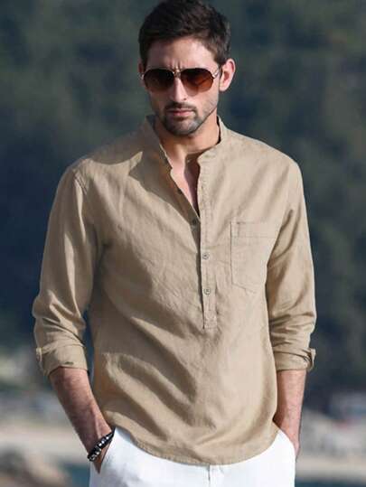 NITAGUT Men's Casual Minimal Breathable Long Sleeve Shirt, For Fall