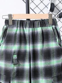 Tween Boy Elastic Waist Loose Fit Casual Plaid Cargo Pants