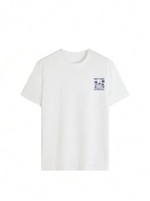 Women's New Summer Casual Round Neck Short Sleeve T-Shirt, Simple Versatile Palm Tree Slogan Print, Suitable For Daily Wear. Graphic Tee, Women's White Top, Black Top, Pink Top, Vacation Outfit. - White - View 5