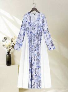 Al Najma Ladies' Printed Simple Every Day Abaya With Arab Design - Multicolor - View 2