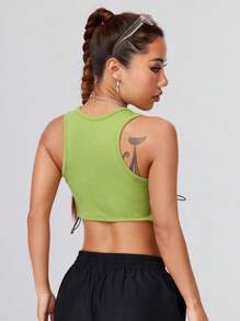 Gameset SHEIN Sport 夏季休閒純色修身綁帶短款上衣 - 綠色 - 查看 2
