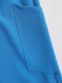 SHEIN Unity 女士藍色護士制服套裝，半拉鍊短袖上衣和長褲，醫用短袍套裝，啞光面 - 藍色 - 查看 6