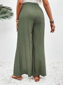 SHEIN Quần ống rộng xẻ dây rút thông thường dành cho bà bầu - xanh quân đội - Xem 2