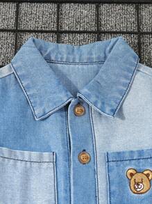 Bộ áo liền quần denim có thể đảo ngược thêu gấu dễ thương cho bé trai, thoải mái và mềm mại cho kỳ nghỉ - Rửa trung bình - Xem 3
