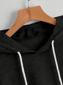 Airaco 大碼連帽抽繩短袖休閒T恤，夏季 - 黑色 - 查看 3