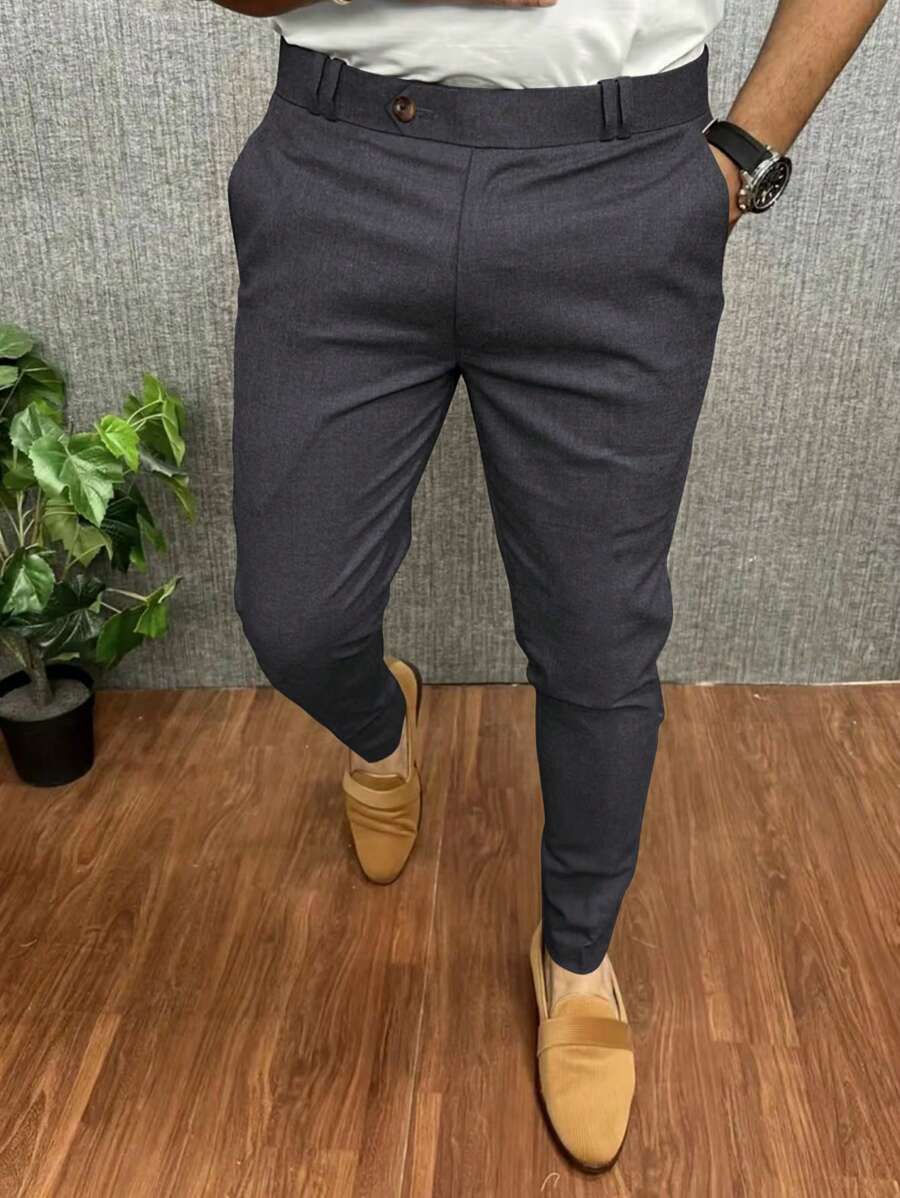 Men's Solid Color Patch Pocket Straight Leg Casual Loose Pants - Dark Grey - View 1