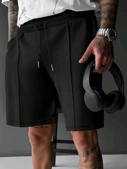 Men's Solid Color Drawstring Waist Pocket Casual Sports Shorts