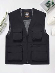 Colete Casual Masculino de Vários Bolsos para Uso ao Ar Livre, Fashion