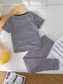SHEIN Casual gestreepte tweedelige outfit voor jong meisje