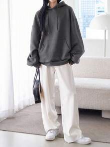 Dazy-Less Women's Solid Color Minimalist Casual Hoodie, Long Sleeve