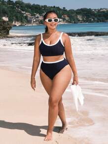 Swim SPRTY Juego de bikini de moda para mujeres de talla grande con ribete de contraste