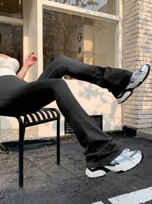 DAZY Quần legging thể thao mùa hè bó sát màu trơn có chức năng nâng hông - màu đen - Xem 2