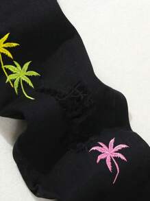 Jeans rasgados casuales de moda callejera para niño preadolescente con bordado de palmeras y colores variados