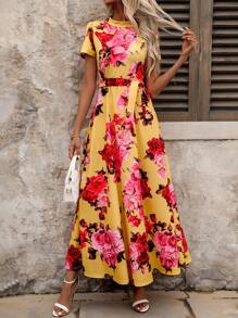 SHEIN Clasi Women's Yellow Printed Dress For Summer - Multicolor - View 6