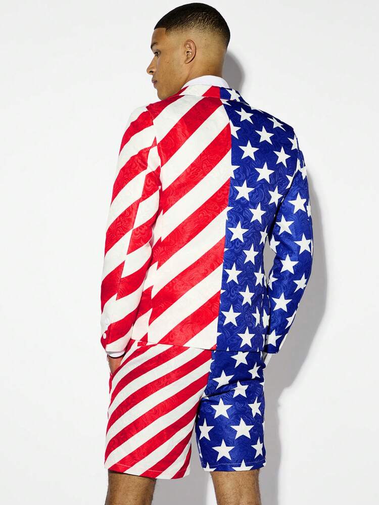 Men's Lightweight Breathable Beach Outfit: Luxurious Party/Clubwear & Business Casual Woven Suit Shorts, American Flag Design