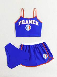 Teen Girl Fashionable Spaghetti Strap Bikini Set - Blue - View 5