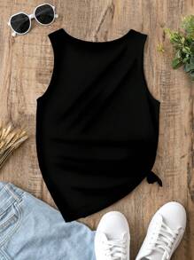 EMERY ROSE Summer Abstract Face Printed Round Neck Tank Top,Casual - White - View 5