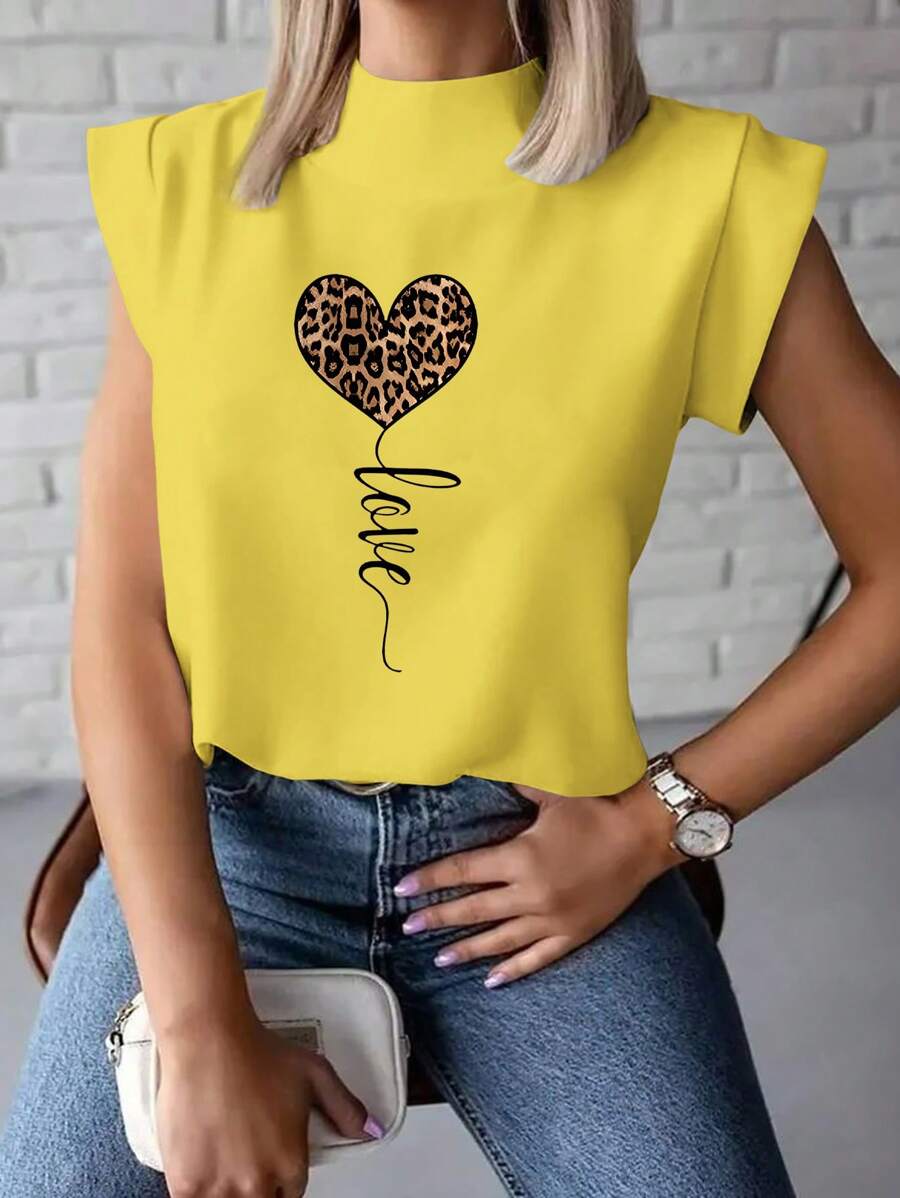INAWLY 女士心形气球高领 T 恤图案猎豹印花 T 恤女式上衣