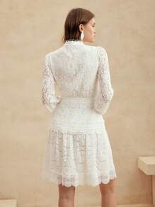 Anewsta 長袖白色蕾絲連衣裙 - 白色 - 查看 2