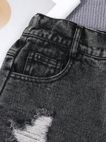 SHEIN Tween Girl Casual Fit Casual Simple Denim Shorts Summer Holiday