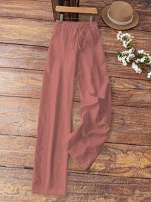 EMERY ROSE Women's White Linen Casual Pants With Pockets, Spring/Summer Fall Cloth For Women - Redwood - View 4