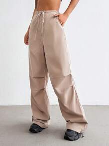 Streetz SHEIN Sport Pantalon ample décontracté à cordon de serrage de couleur unie pour tenue d'aéroport avec jambe droite