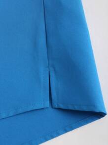 SHEIN Unity 女士藍色護士制服套裝，半拉鍊短袖上衣和長褲，醫用短袍套裝，啞光面 - 藍色 - 查看 7