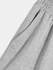 Manfinity Homme Loose Fit Men's Expression Print Drawstring Waist Shorts - Light Grey - View 5