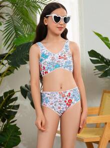 Tween Girl 2 Cái/bộ Bộ Bikini Xù In Hoa Đáng Yêu Và In Hình Trang Trí Ruffle Quần Bơi, Mùa Hè - Trang Phục Phù Hợp Với Mẹ Và Tôi (Bộ được bán riêng) - Nhiều màu - Xem 6