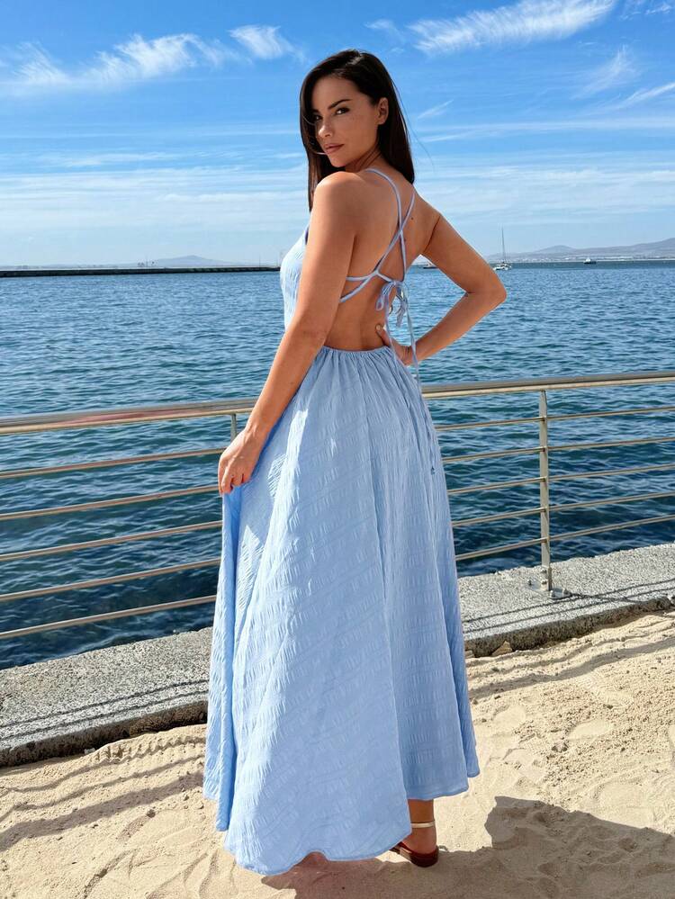 Women's Summer Plain Sleeveless Spaghetti Strap Vacation Dress