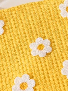 寶寶女孩夏季裝，夏季花卉刺繡背心＆短褲2件套 - 黃色 - 查看 5
