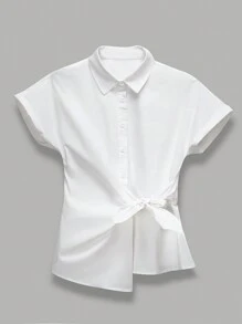 SHEIN EZwear COLLECTION POPLIN SHIRT WITH KNOT DETAIL