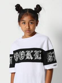 SUMWON Tween Girls Tee With Wrap Around Brooklyn Print - White - View 3