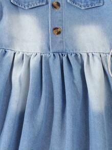 Baby Girl Simple Casual Denim Dress - Light Wash - View 5