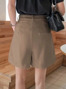 DAZY Quần short màu trơn đơn giản hàng ngày dành cho nữ - Màu Khaki - Xem 5