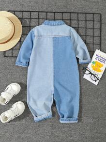 Bộ áo liền quần denim có thể đảo ngược thêu gấu dễ thương cho bé trai, thoải mái và mềm mại cho kỳ nghỉ - Rửa trung bình - Xem 2