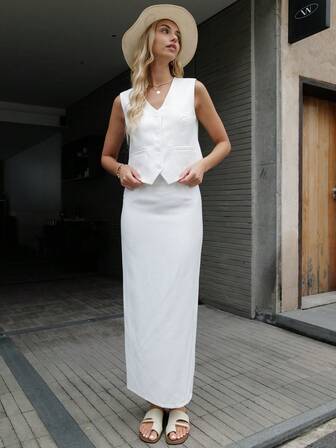White Vest Skirt Sets