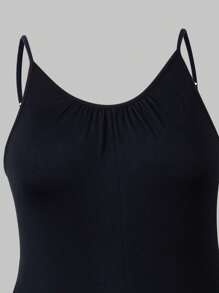 Maweii Bộ áo liền quần màu trơn thông thường mùa hè cỡ lớn có quai và còng ở mắt cá chân - màu đen - Xem 4