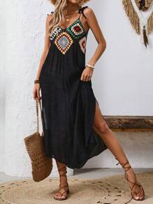 Breezaya Women's Stylish Summer Vacation Style Crochet Dress (Random Color) Maxi Vacation Beach Outfit - Black - View 5