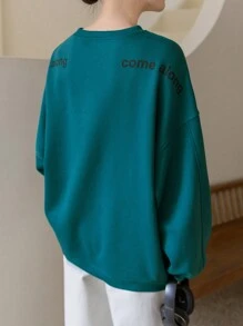DAZY Slogan Graphic Drop Shoulder Sweatshirt - Teal Blue - View 9