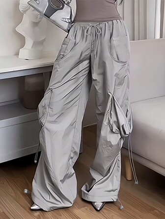 SHEIN Unity Pantalon décontracté à jambes droites fabriqué en matériau luminescent
