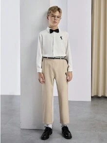 適合十幾歲男孩的時尚兩件套西裝，包含長袖白襯衫和斜紋褲，適用於生日派對、晚會、表演和婚禮 - 彩色 - 查看 6